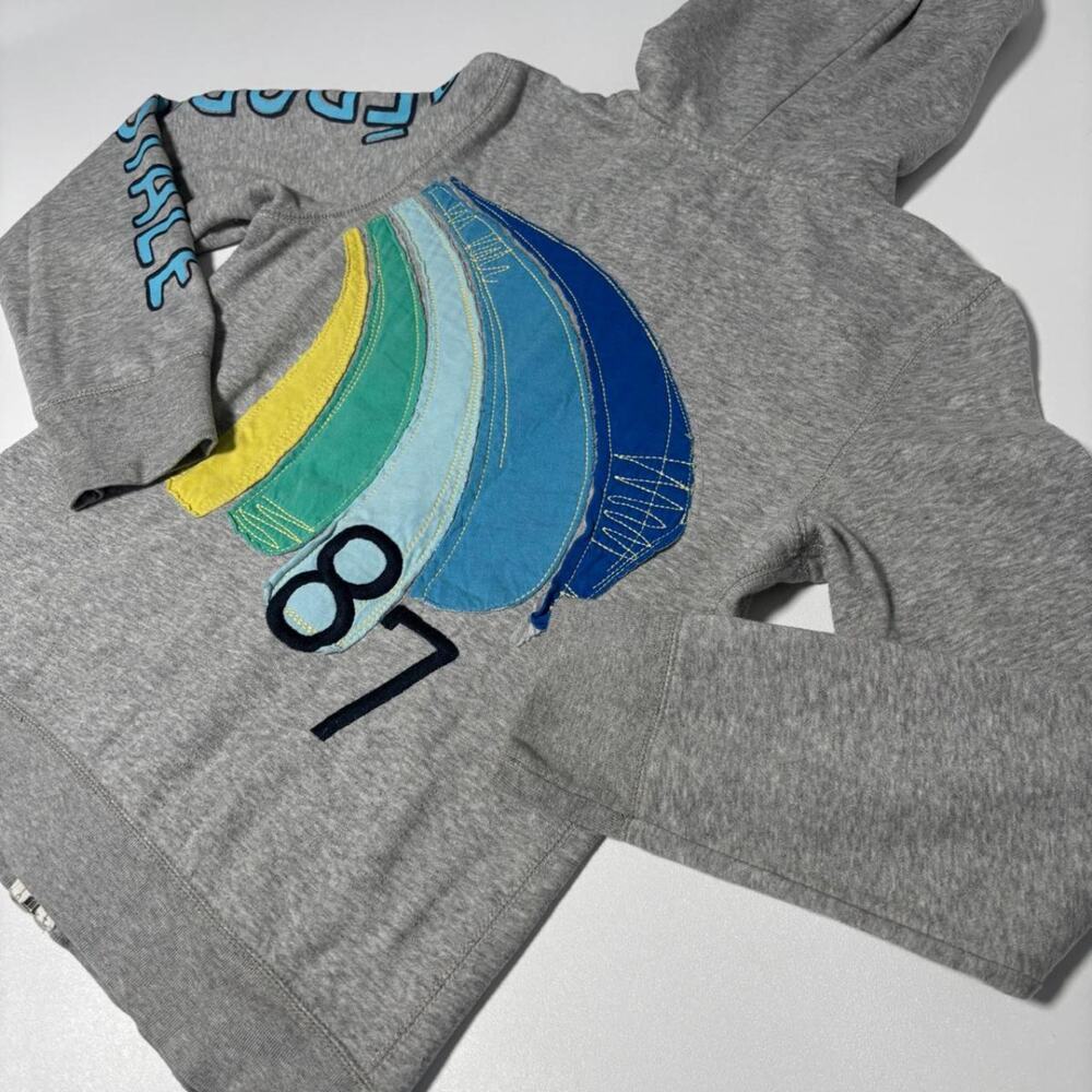 Aeropostale Grey 87 Rainbow Swoop Spellout Sleeve Graphic Zip Up Hoodie Size L